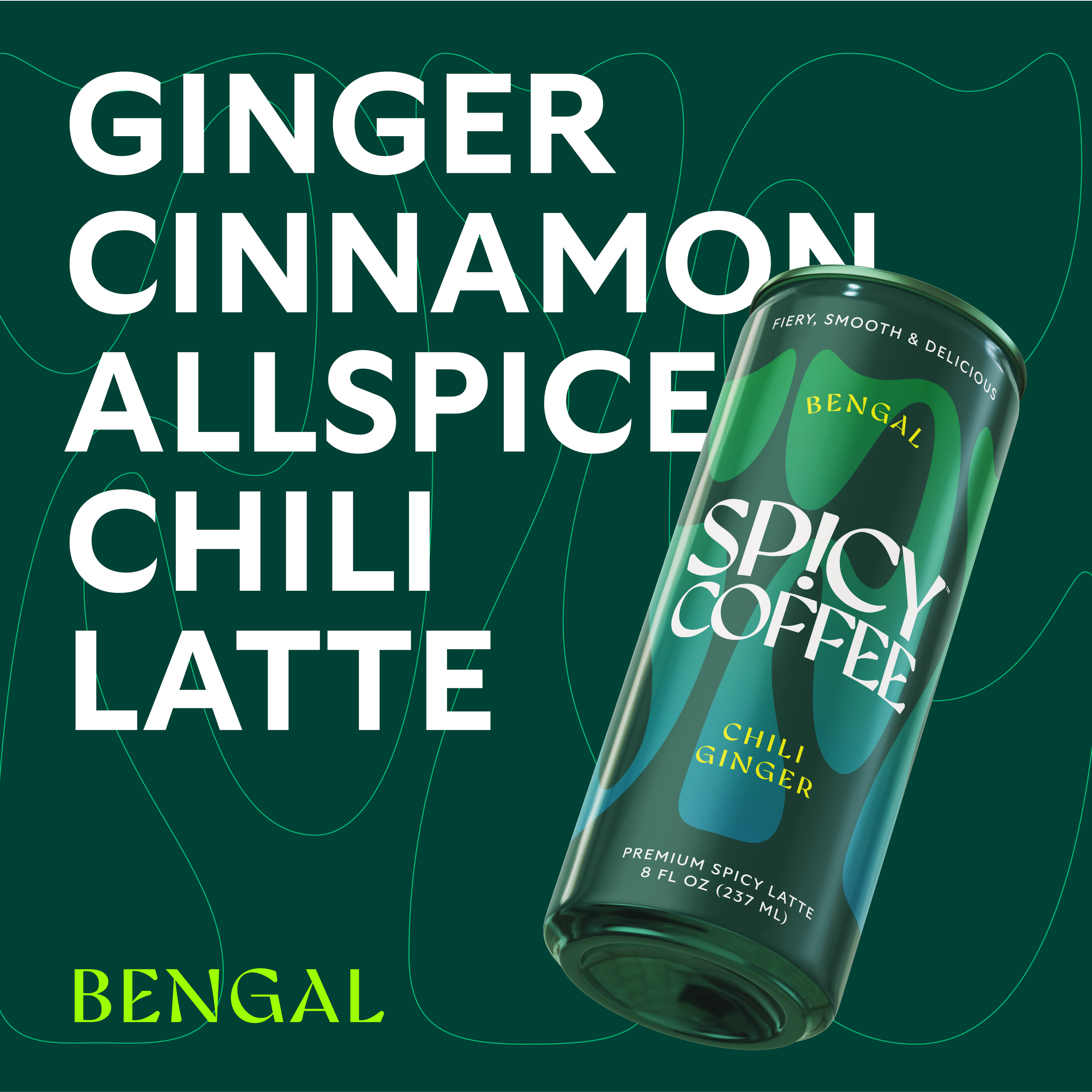 SPICY COFFEE, Bengal (Chili & Ginger), Ready-To-Drink Coffee Latte, 8OZ (12-Pack)