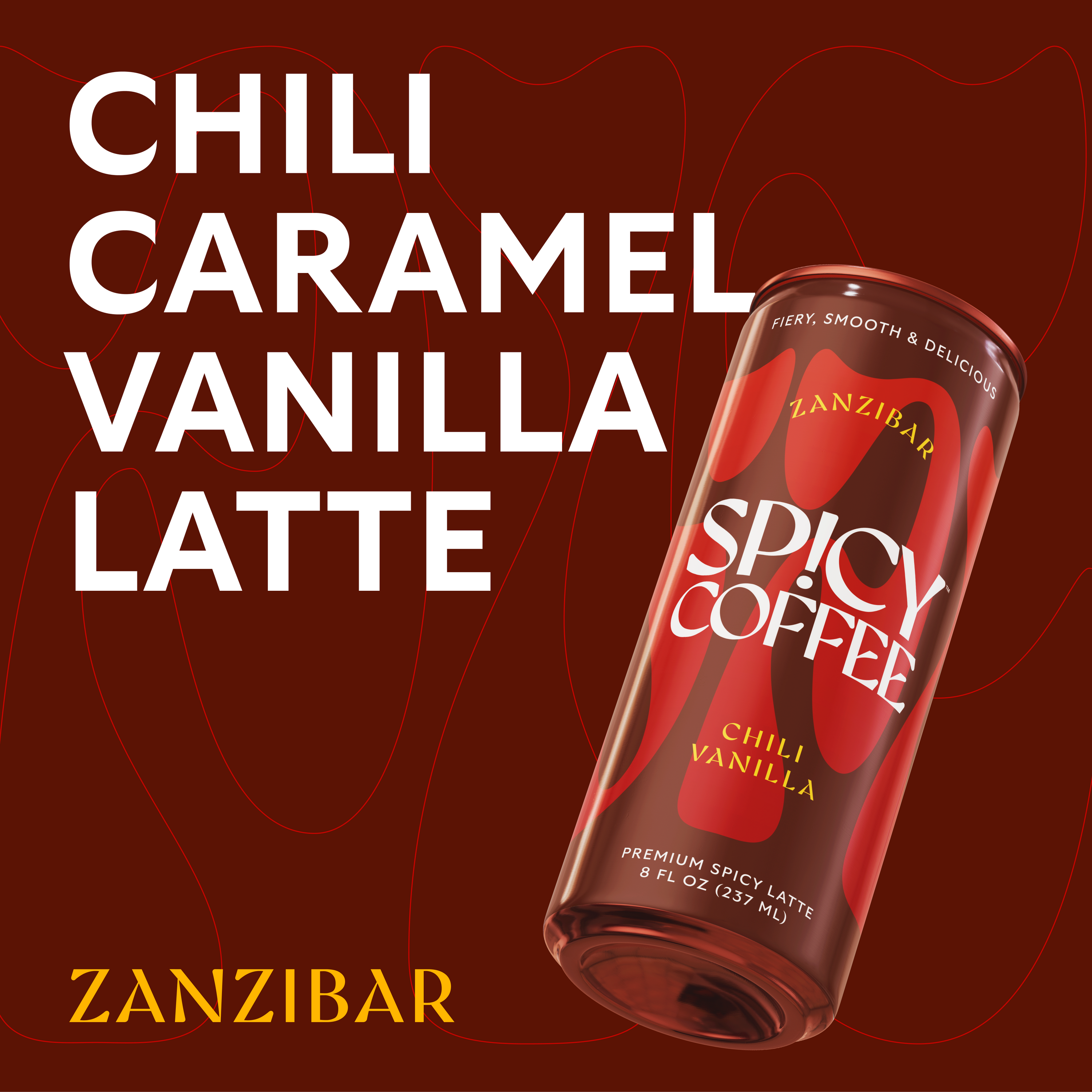 SPICY COFFEE, Zanzibar (Chili & Vanilla), RTD Coffee Latte, 8OZ (12-Pack)